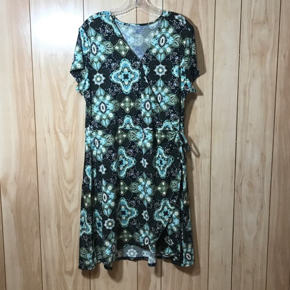 Just be Floral V-Neck Short Sleeve Faux Wrap Midi Dress XL